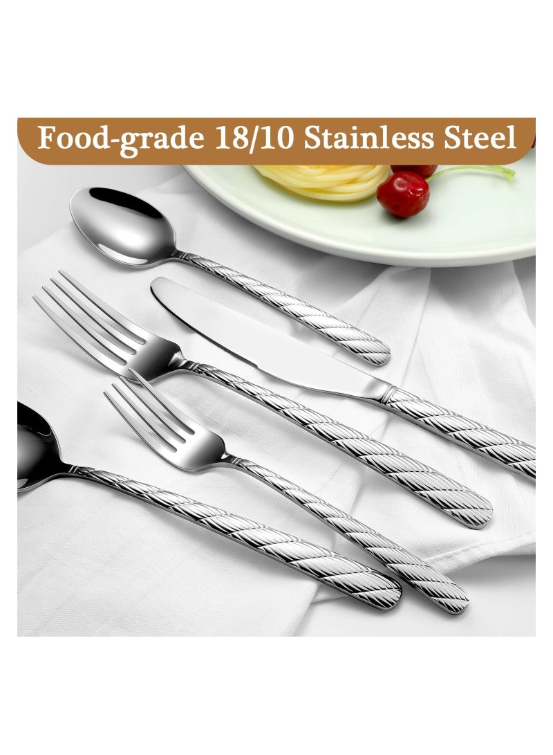 شو وو 5 Pieces Luxury Hammered Silverware Set, Flatware Set Service for 6, 18/10 Premium Stainless Steel, Mirror Polished Cutlery Utensil Include Fork Knife Spoon Dishwasher Safe - Image 2