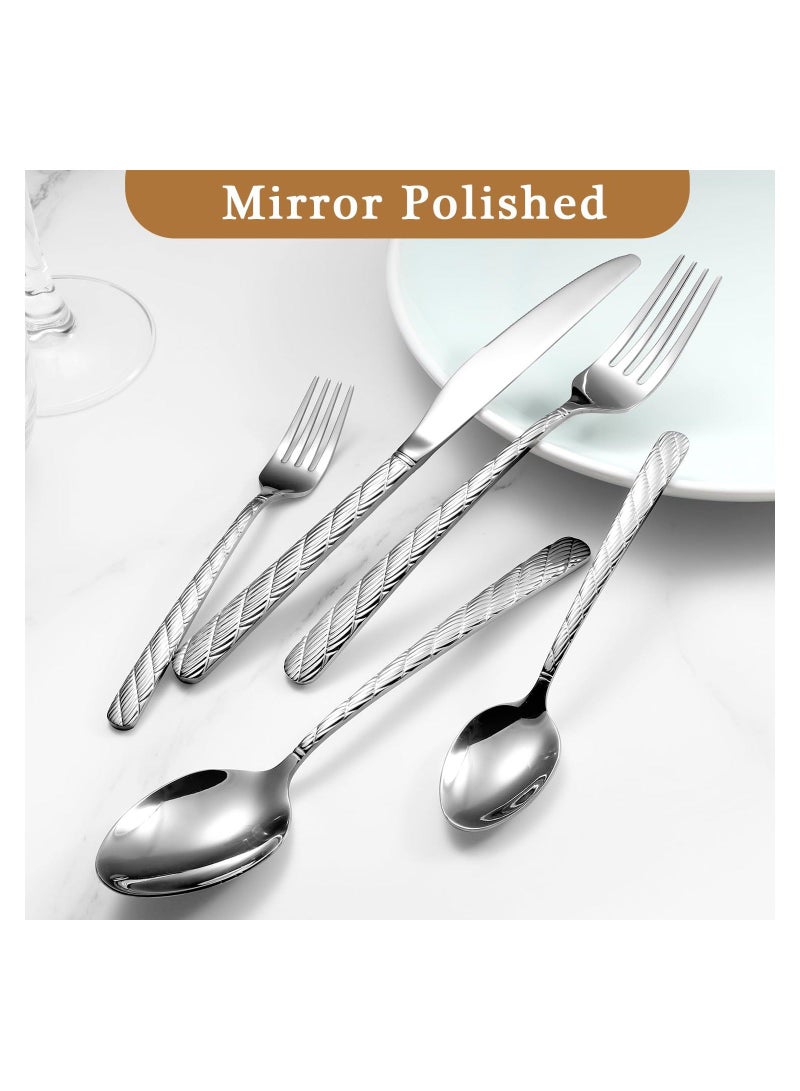 شو وو 5 Pieces Luxury Hammered Silverware Set, Flatware Set Service for 6, 18/10 Premium Stainless Steel, Mirror Polished Cutlery Utensil Include Fork Knife Spoon Dishwasher Safe - Image 4
