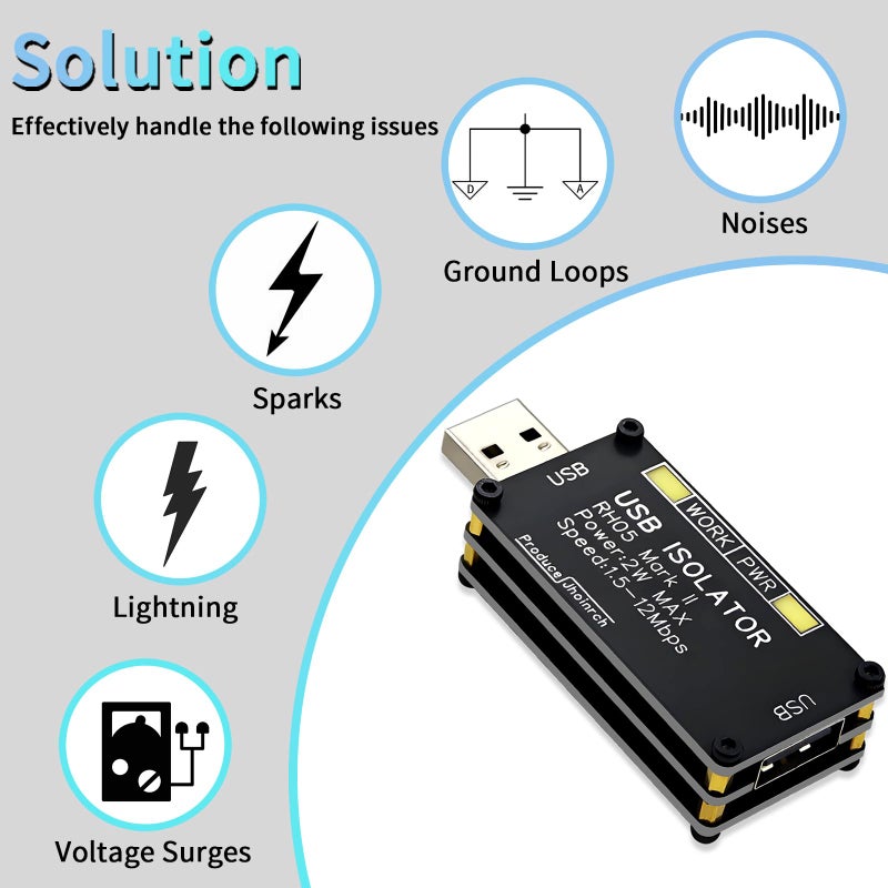 Jhoinrch عازل USB Jhoinrch مع شريحة ADUM3160 2W/400mA مزود طاقة منظم 5V يدعم سرعة كاملة 12Mbps فقط وعزل جهد 1.5KV - Image 5