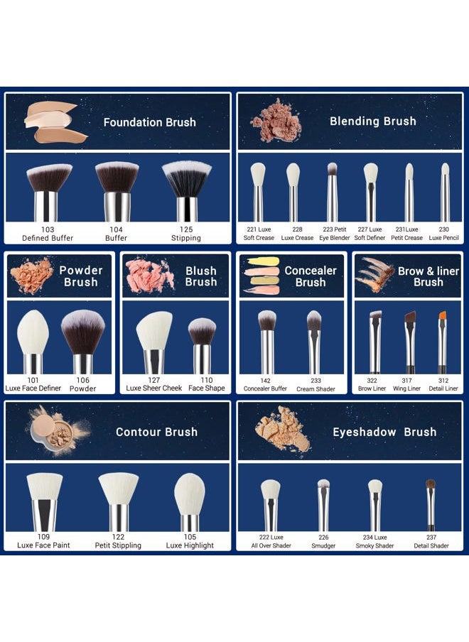 Jessup 25pcs Professional Makeup Brush Set Foundation Powder Concealer Eyeshadow Blending Blush Highlighter Natural-Synthetic Hair Brushes (Black/Silver)  - Image 2