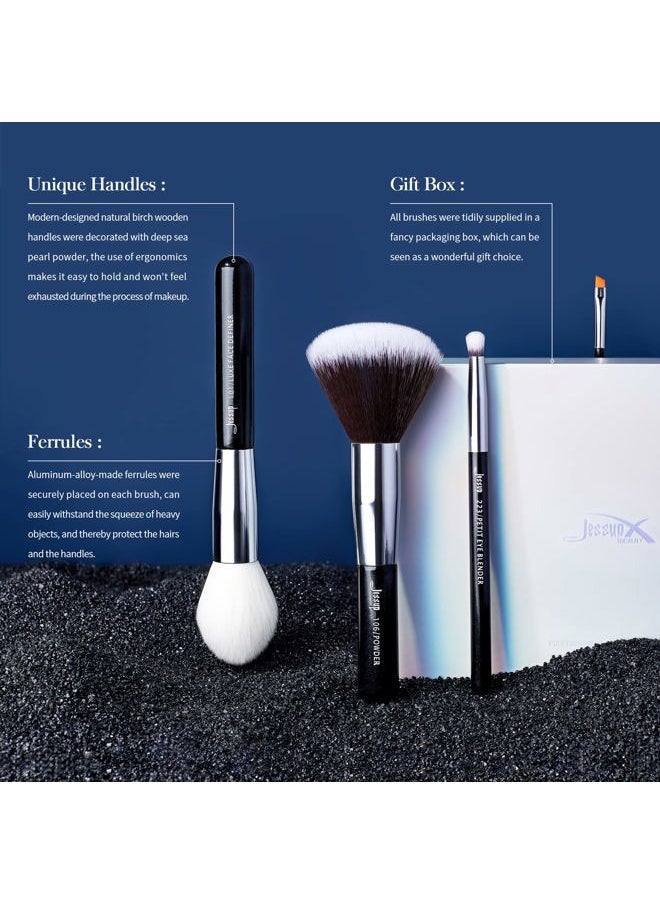 Jessup 25pcs Professional Makeup Brush Set Foundation Powder Concealer Eyeshadow Blending Blush Highlighter Natural-Synthetic Hair Brushes (Black/Silver)  - Image 4