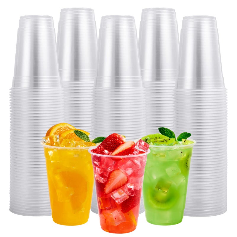 FOCUSLINE 300pack 16 oz Clear Plastic Cups Disposable Plastic Clear Cups disposable DrinkIng Cup for Water Juice Soda Ice Coffee
