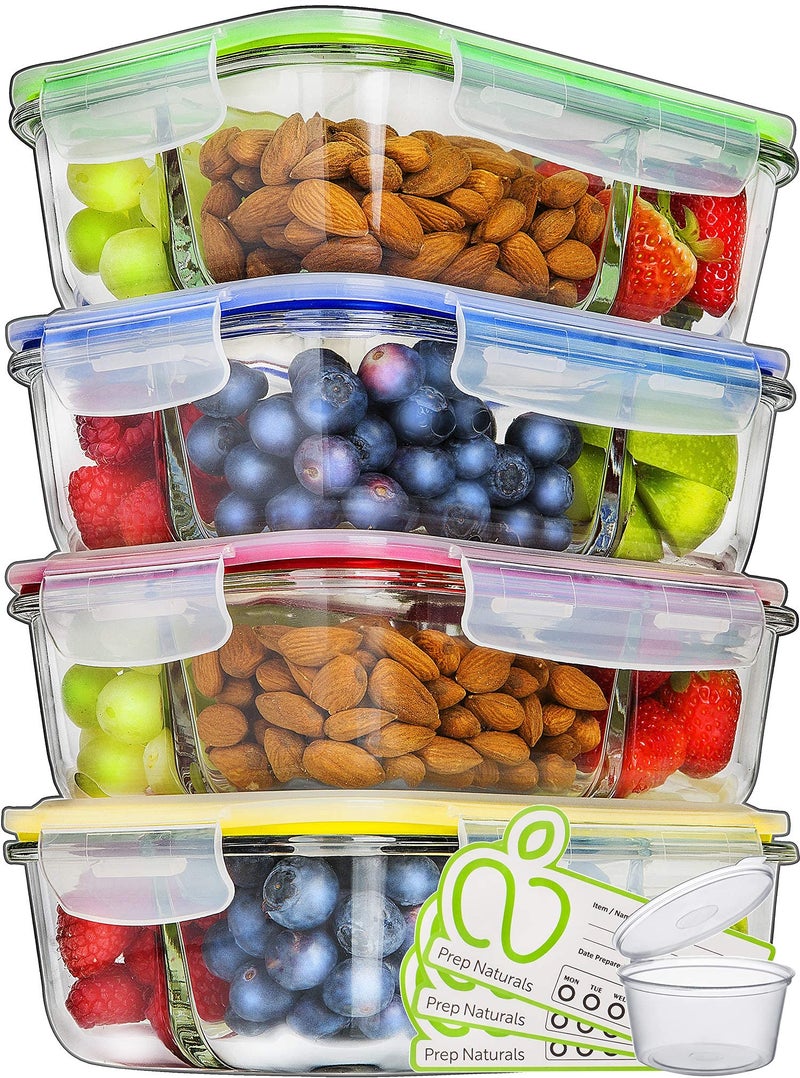 Prep Naturals PrepNaturals 4 Pack 34 Oz Glass Meal Prep Containers - Dishwasher Microwave Freezer Oven Safe - Glass Storage Containers with Lids (Multi-Compartment) - Image 1