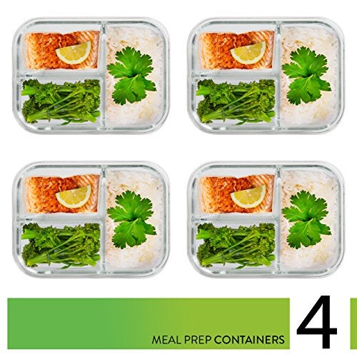 Prep Naturals PrepNaturals 4 Pack 34 Oz Glass Meal Prep Containers - Dishwasher Microwave Freezer Oven Safe - Glass Storage Containers with Lids (Multi-Compartment) - Image 2