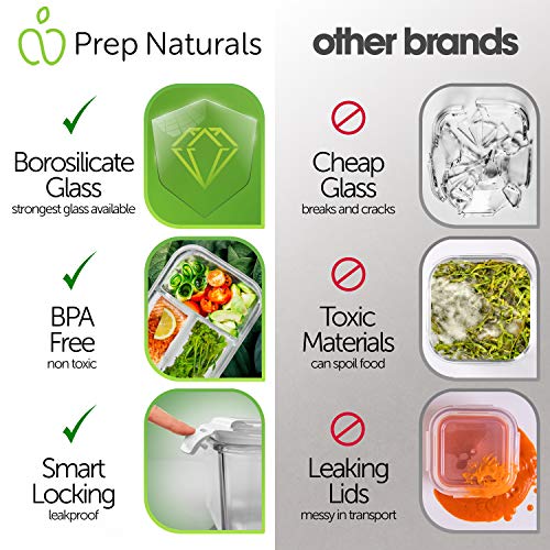 Prep Naturals PrepNaturals 4 Pack 34 Oz Glass Meal Prep Containers - Dishwasher Microwave Freezer Oven Safe - Glass Storage Containers with Lids (Multi-Compartment) - Image 5