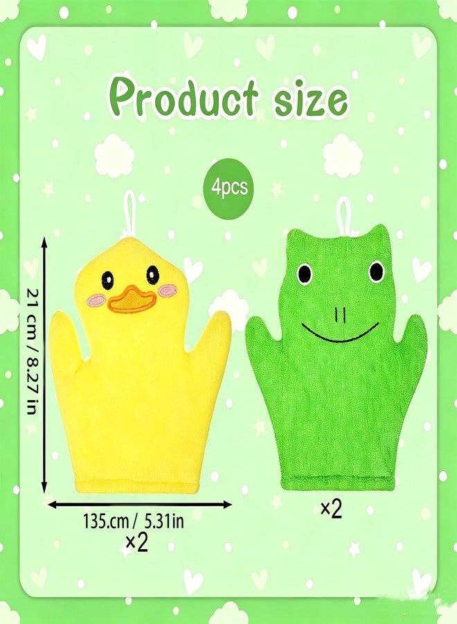 CartHome 4-Piece Loofah for Bathing Exfoliating Glove Set, Bath Sponge Cartoon Animal Washcloths and Bath Mitt for Daily Body Cleansing, Duck and Frog Design - Image 2