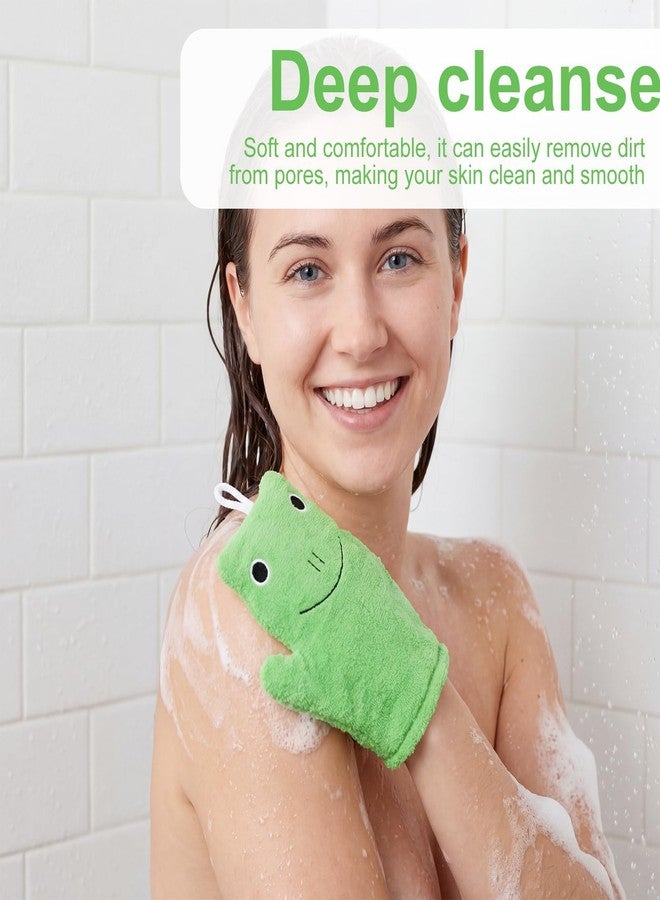 CartHome 4-Piece Loofah for Bathing Exfoliating Glove Set, Bath Sponge Cartoon Animal Washcloths and Bath Mitt for Daily Body Cleansing, Duck and Frog Design - Image 5