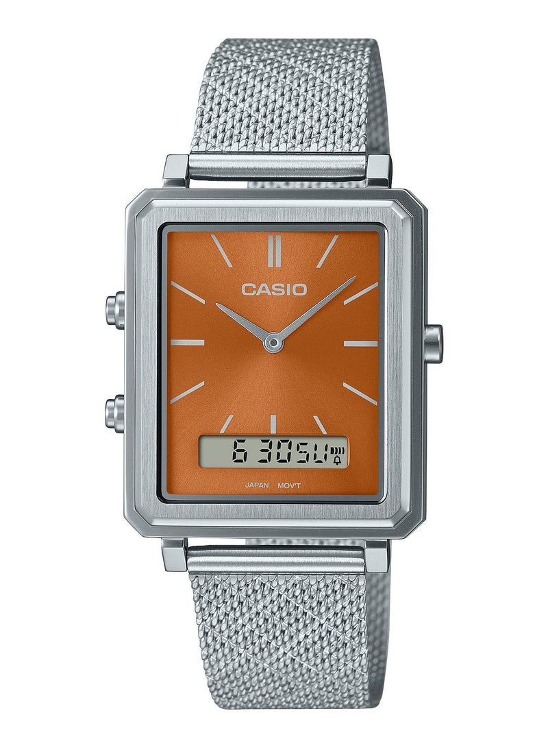 CASIO Casio Water Resistant Analog-Digital Quartz Stainless Steel Orange Dial - MTP-B205M-5E - 30mm 