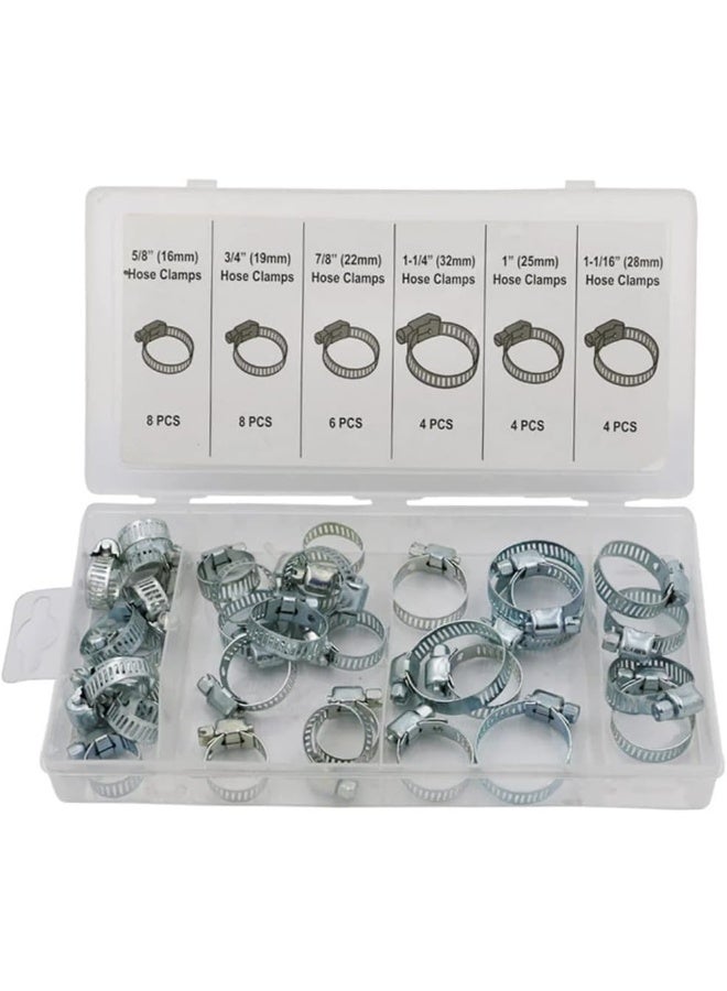 Rubik مشابك خرطوم، 34 قطعة نطاق قابل للتعديل 16 مم إلى 32 مم مجموعة مشابك أنابيب من الفولاذ المقاوم للصدأ لتطبيقات السباكة والسيارات والميكانيكا - Image 1