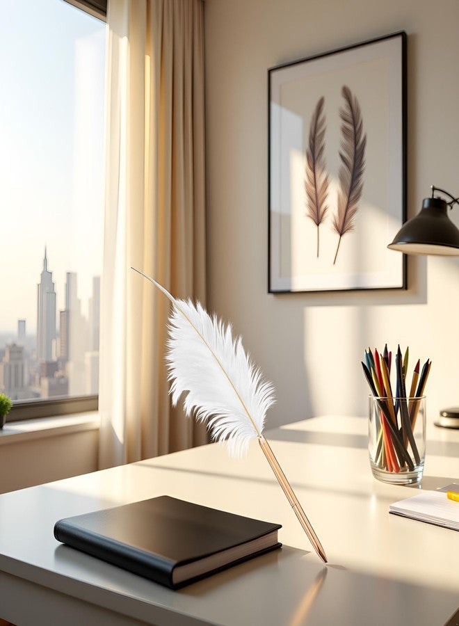 Sluswallow White Feather Ballpoint Pen Black Inks Pen Refillable Ballpoint Pen for School Writing, Signatures Pens and Refills Wedding Signing Pen - Image 3