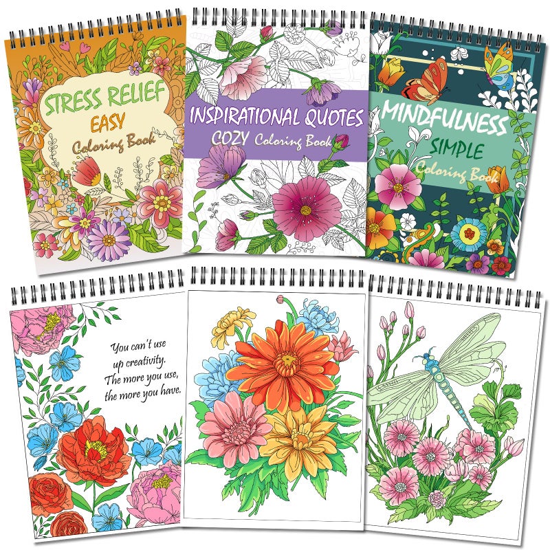 Kalysky Easy and Cozy Adult Coloring Book Set, 3 Stress Relief Coloring Books for Adults Relaxation, Flower Inspirational Quotes Coloring Books - Image 1
