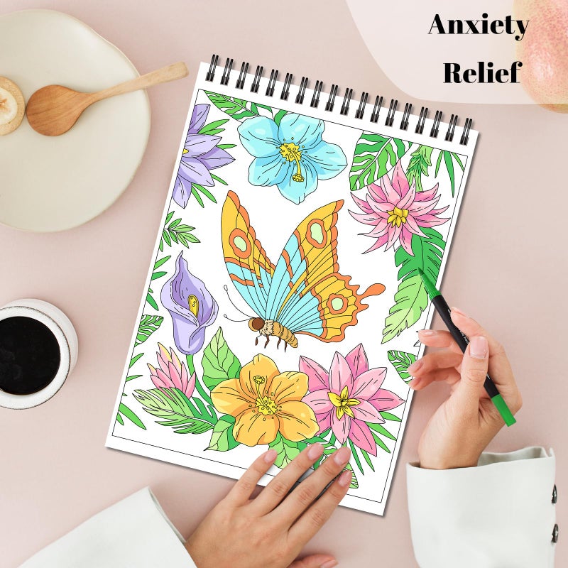 Kalysky Easy and Cozy Adult Coloring Book Set, 3 Stress Relief Coloring Books for Adults Relaxation, Flower Inspirational Quotes Coloring Books - Image 4