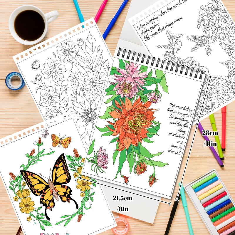 Kalysky Easy and Cozy Adult Coloring Book Set, 3 Stress Relief Coloring Books for Adults Relaxation, Flower Inspirational Quotes Coloring Books - Image 2