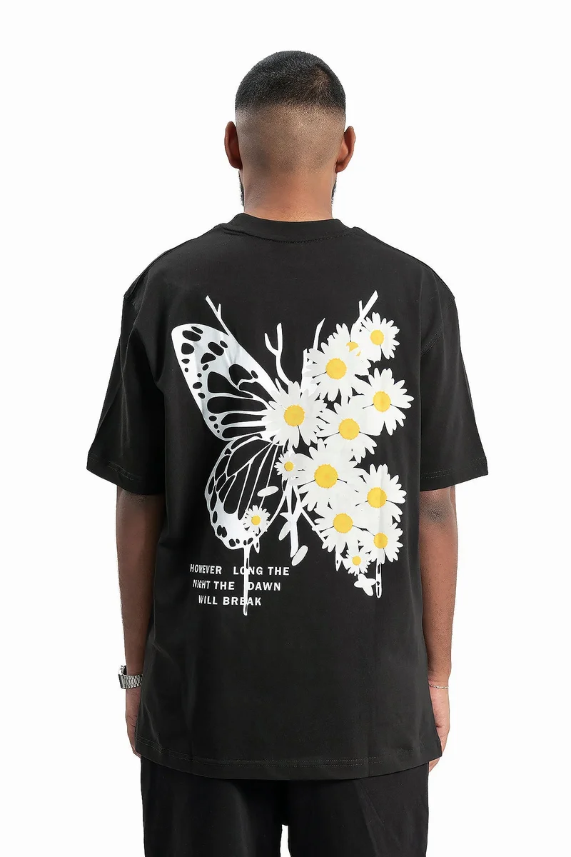 Wecre8 Men's Black Butterfly/Daisies T-shirt By WECRE8