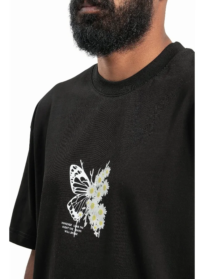 Wecre8 Men's Black Butterfly/Daisies T-shirt