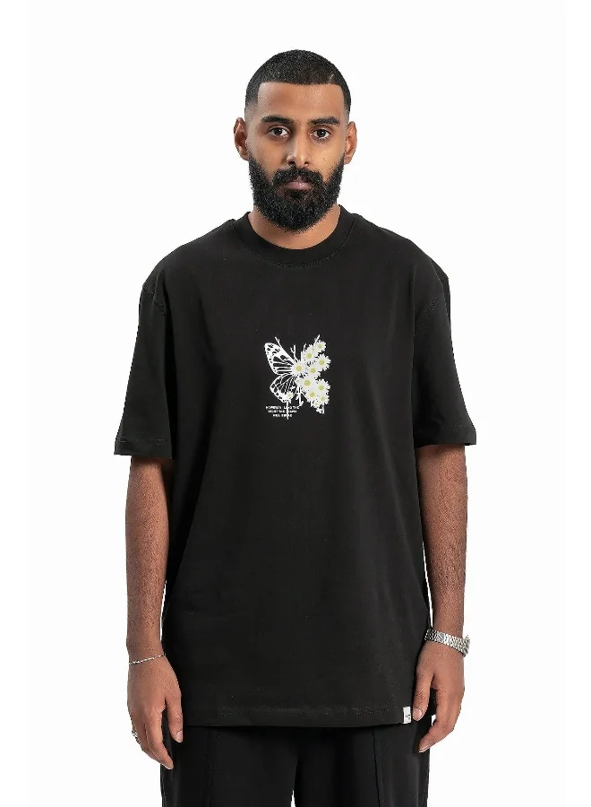 Wecre8 Men's Black Butterfly/Daisies T-shirt
