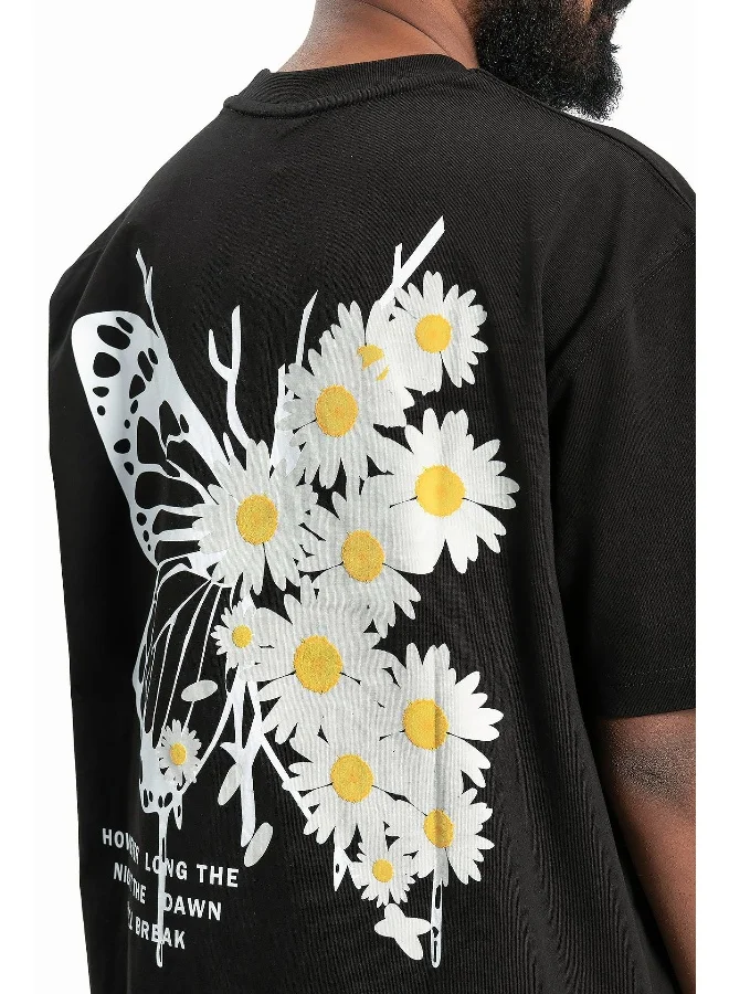 Wecre8 Men's Black Butterfly/Daisies T-shirt