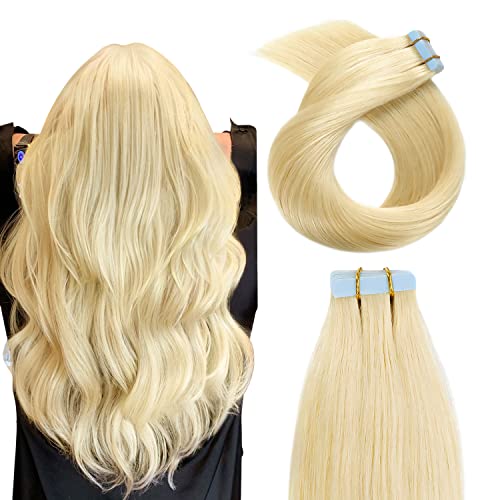 YILITE Tape in Human Hair Extensions Silky Straight human Hair Extensions Bleach Blonde (613n), 50g/pack, 20 Inch (Pack of 20) - Image 1