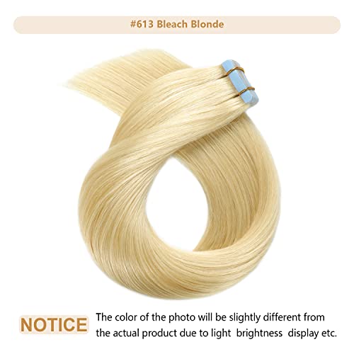 YILITE Tape in Human Hair Extensions Silky Straight human Hair Extensions Bleach Blonde (613n), 50g/pack, 20 Inch (Pack of 20) - Image 2
