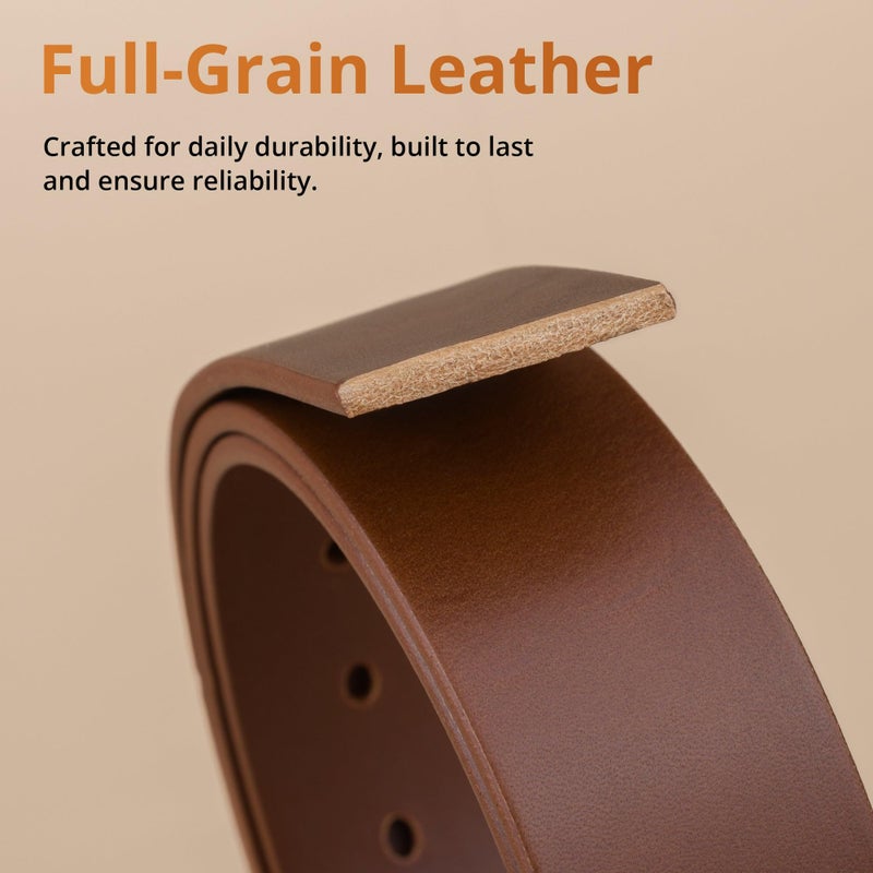 Buffway Buffway Leather Belt for Men - Durable Full Grain Men's Belt 1.5", Versatile for Daily Use, with Gift Box- 52” Brown  - Image 4