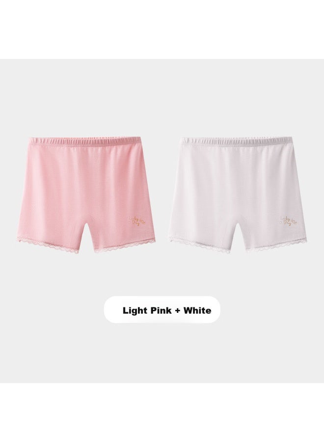 Deesha Girls' Anti-exposure Safety Shorts, Summer, 7a Grade Antibacterial Class A Base Layer, Light Pink + White, Size 140 - Image 3