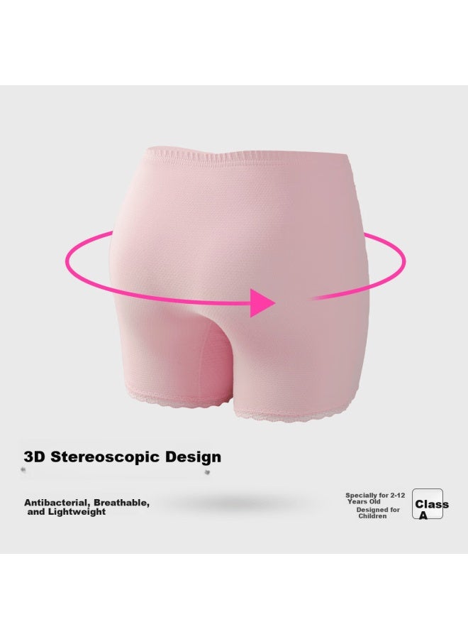 Deesha Girls' Anti-exposure Safety Shorts, Summer, 7a Grade Antibacterial Class A Base Layer, Light Pink + White, Size 140 - Image 2