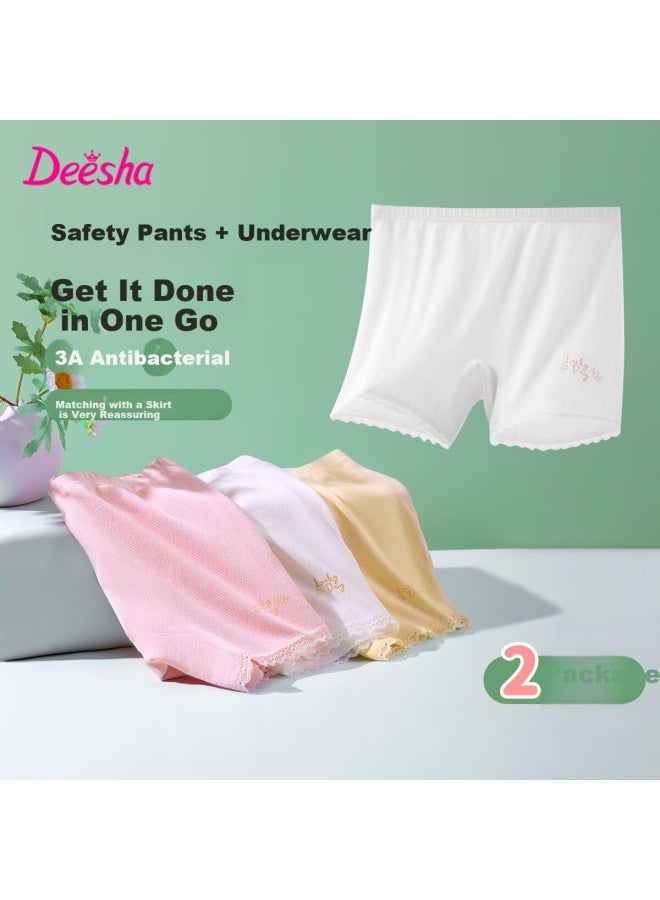 Deesha Girls' Anti-exposure Safety Shorts, Summer, 7a Grade Antibacterial Class A Base Layer, Light Pink + White, Size 140 - Image 1