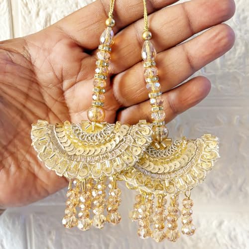 Adikala Craft Store Handmade Ethnic Latkan Tassel Set of 2 for Saree Pallu, Blouse, Suits, Dupatta, Lehenga Decor (Metal Sequin) - Image 1