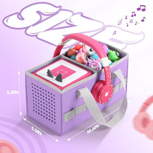 Piaclen Carrying case for Toniebox Audio Player and Figurines Starter Set,Felt Organizer Bag,Travel for toniebox 2 Earphone and charger accessories portable bag (Purple) - Image 3