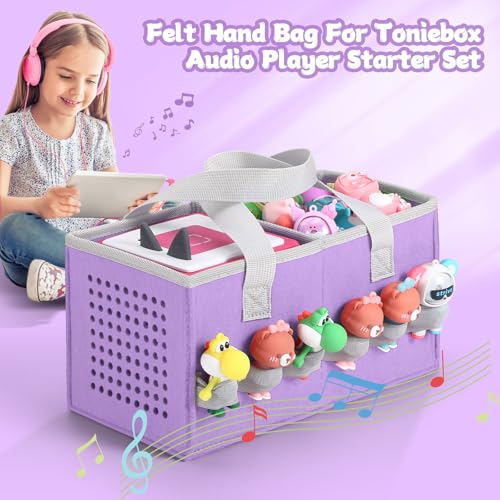 Piaclen Carrying case for Toniebox Audio Player and Figurines Starter Set,Felt Organizer Bag,Travel for toniebox 2 Earphone and charger accessories portable bag (Purple) - Image 5