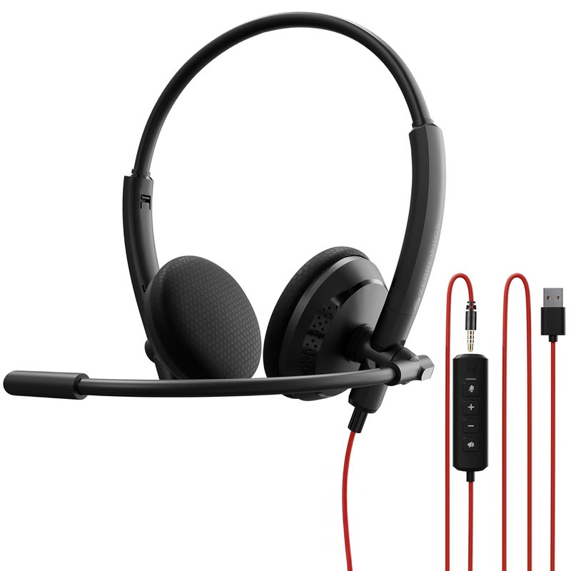 ZEBRONICS سماعات رأس سلكية 2.8م، محركات 27مم، ميكروفون قابل للتعديل، جاك 3.5مم، كابل USB قابل للفصل، حزام رأس قابل للتعديل، تحكم في الوسائط/الصوت، متوافقة مع اللابتوب/الكمبيوتر الشخصي/الهاتف المحمول/اللوحي (VCX 101) - Image 1