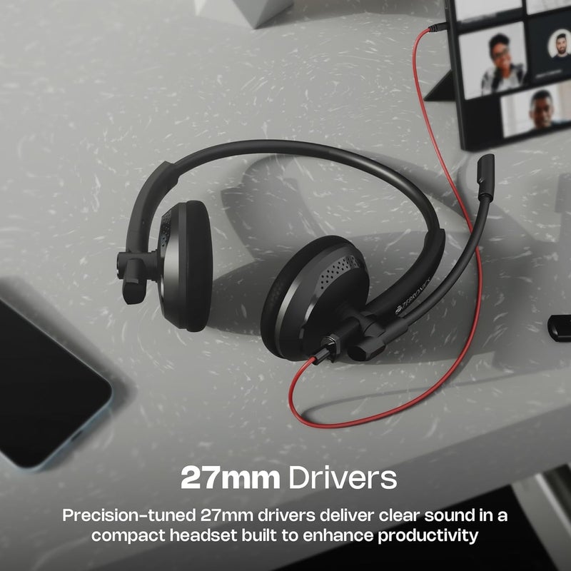 ZEBRONICS سماعات رأس سلكية 2.8م، محركات 27مم، ميكروفون قابل للتعديل، جاك 3.5مم، كابل USB قابل للفصل، حزام رأس قابل للتعديل، تحكم في الوسائط/الصوت، متوافقة مع اللابتوب/الكمبيوتر الشخصي/الهاتف المحمول/اللوحي (VCX 101) - Image 2