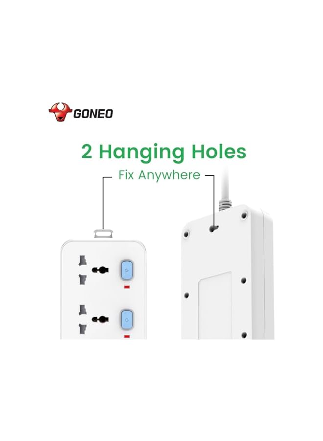 GONGNIU لوحة تمديد طاقة GONGNIU 3 مآخذ مع 3 مفتاح و 3 م سلك | تمديد طاقة عالمي للمنزل والمكتب | مآخذ متعددة عالمية - Image 5