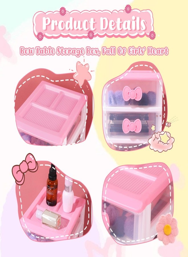 Tobeelec Girls Cute Lovely Color Storage Box Makeup Organizer with 4 Layers, Cute Storage Cabinet Box with Bow Handle, Desktop Storage Box for Home Bedroom Bathroom Women Girl Gifts (Pink) - Image 3