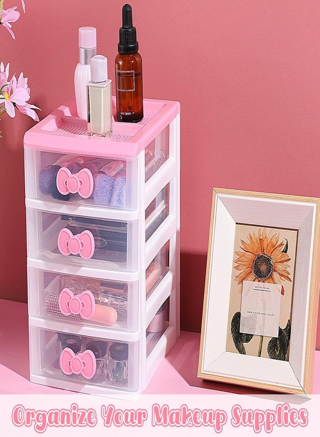 Tobeelec Girls Cute Lovely Color Storage Box Makeup Organizer with 4 Layers, Cute Storage Cabinet Box with Bow Handle, Desktop Storage Box for Home Bedroom Bathroom Women Girl Gifts (Pink) - Image 4