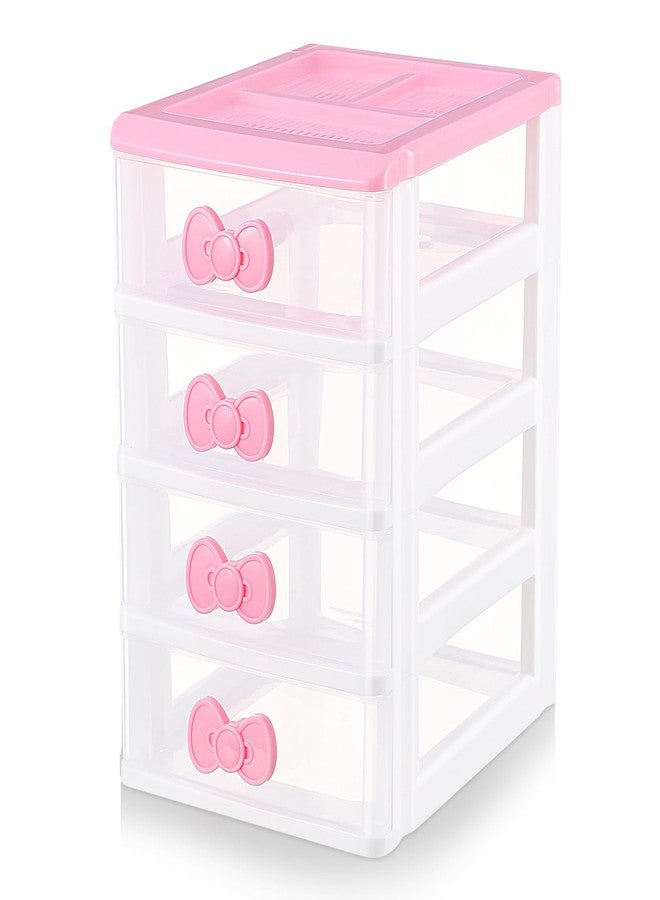 Tobeelec Girls Cute Lovely Color Storage Box Makeup Organizer with 4 Layers, Cute Storage Cabinet Box with Bow Handle, Desktop Storage Box for Home Bedroom Bathroom Women Girl Gifts (Pink) - Image 1