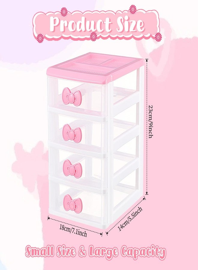 Tobeelec Girls Cute Lovely Color Storage Box Makeup Organizer with 4 Layers, Cute Storage Cabinet Box with Bow Handle, Desktop Storage Box for Home Bedroom Bathroom Women Girl Gifts (Pink) - Image 2