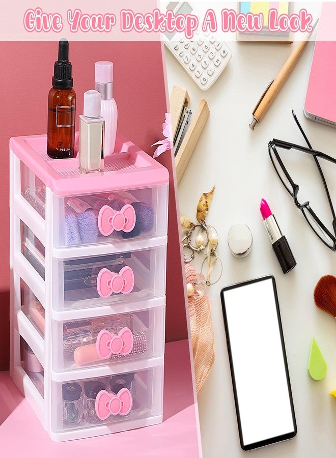 Tobeelec Girls Cute Lovely Color Storage Box Makeup Organizer with 4 Layers, Cute Storage Cabinet Box with Bow Handle, Desktop Storage Box for Home Bedroom Bathroom Women Girl Gifts (Pink) - Image 5