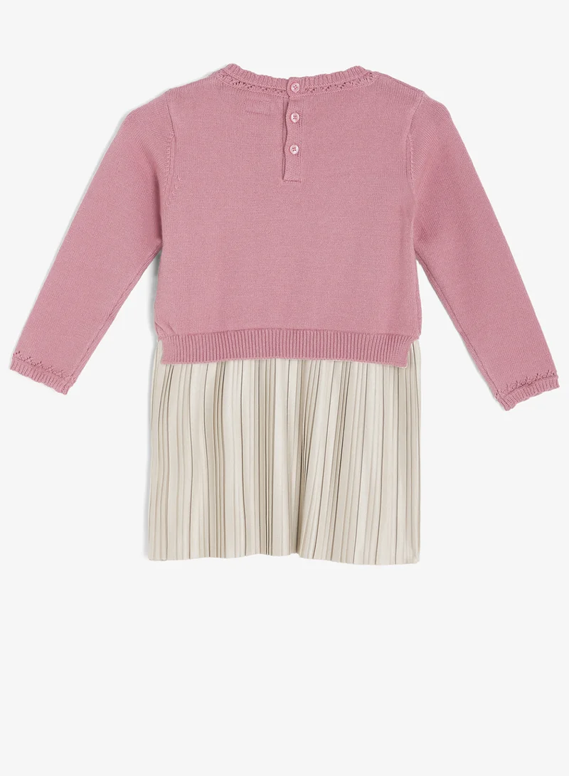 Guess Kids Mixed Fabric Long Sleeve Dress