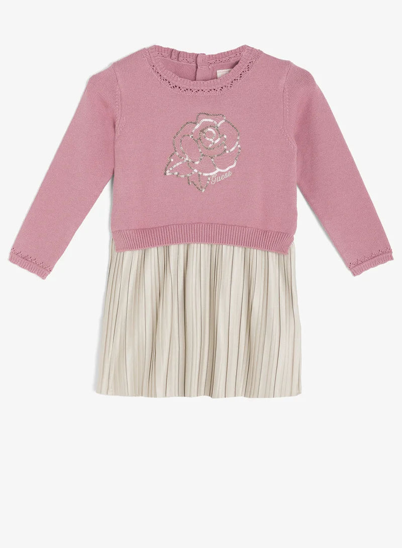 Guess Kids Mixed Fabric Long Sleeve Dress