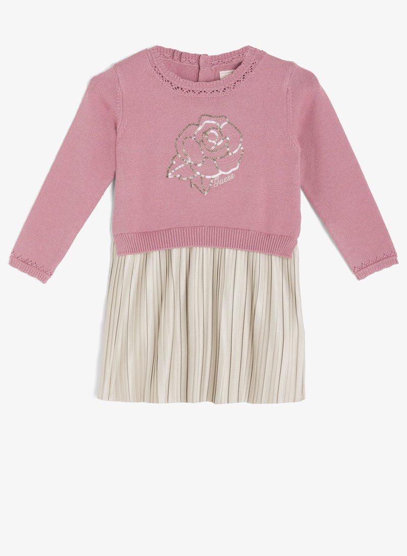 GUESS Kids Mixed Fabric Long Sleeve Dress - Image 1