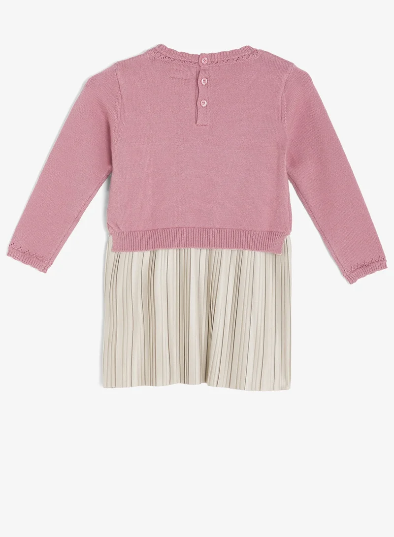 Guess dusty pink Kids Mixed Fabric Long Sleeve Dress for Women | Best Price UAE