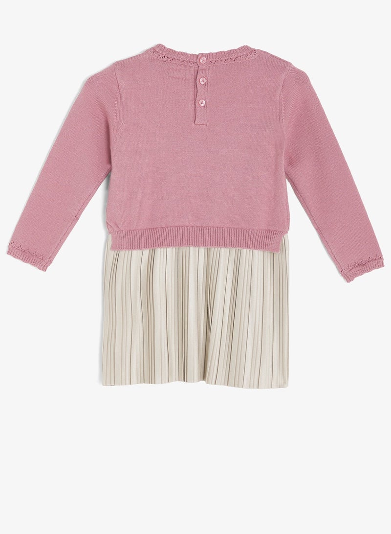 GUESS Kids Mixed Fabric Long Sleeve Dress - Image 3