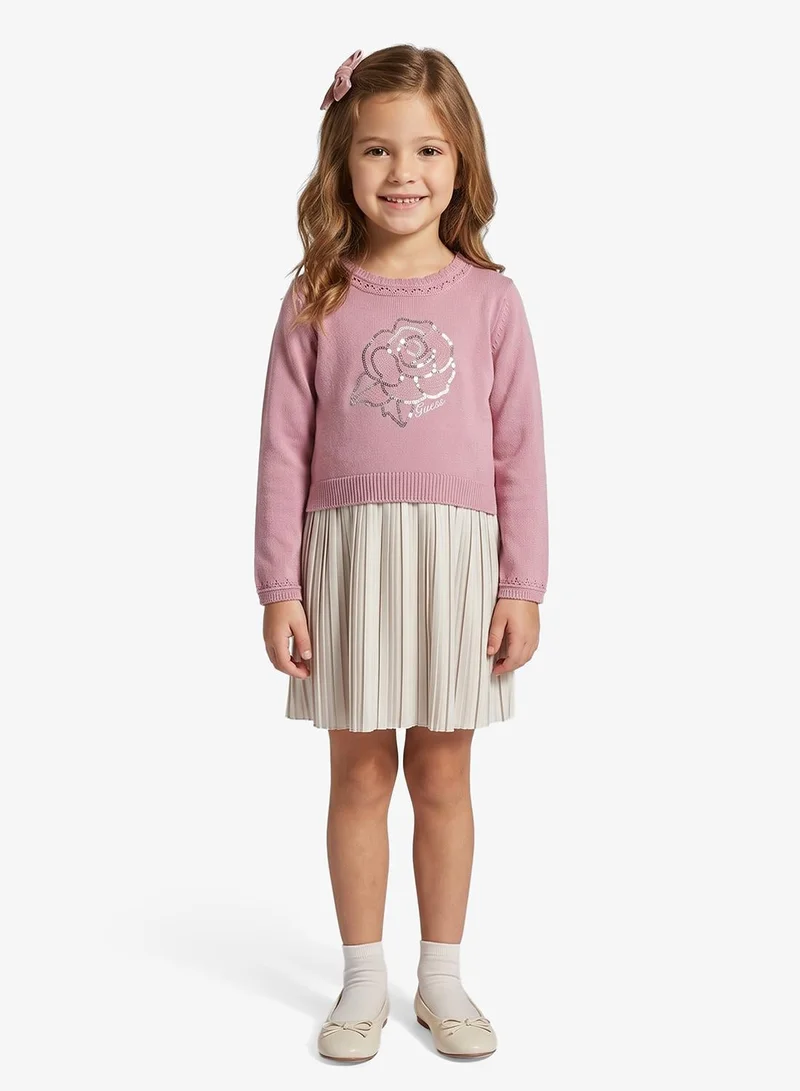 Kids Mixed Fabric Long Sleeve Dress