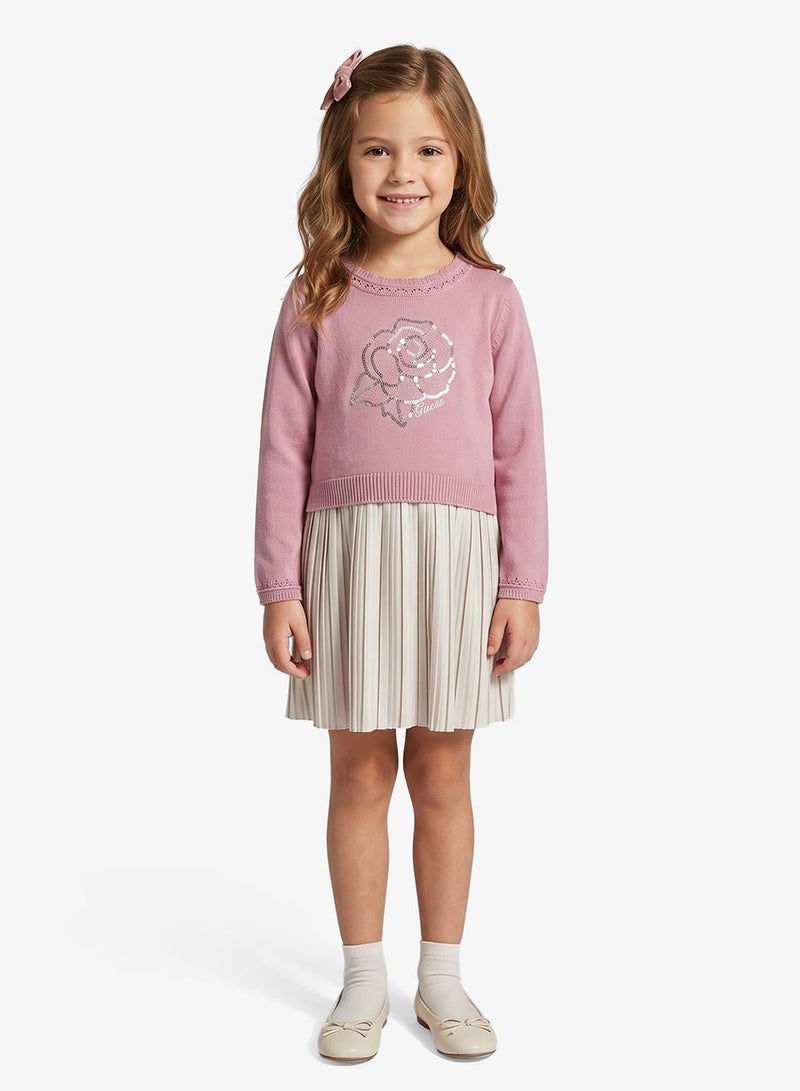 GUESS Kids Mixed Fabric Long Sleeve Dress - Image 1