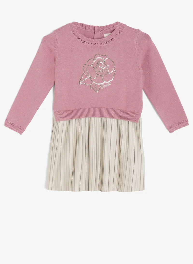 Guess dusty pink Kids Mixed Fabric Long Sleeve Dress for Women | Best Price UAE