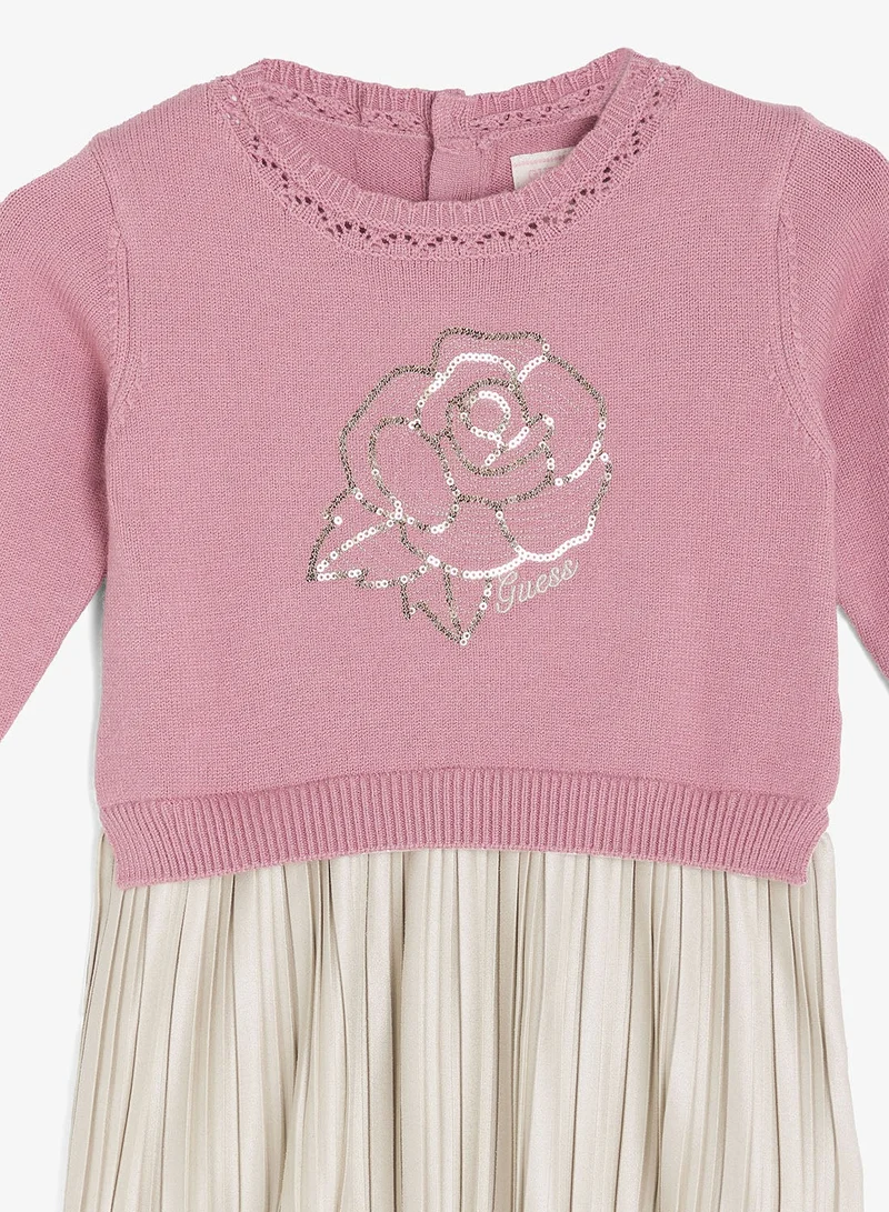 Guess dusty pink Kids Mixed Fabric Long Sleeve Dress for Women | Best Price UAE