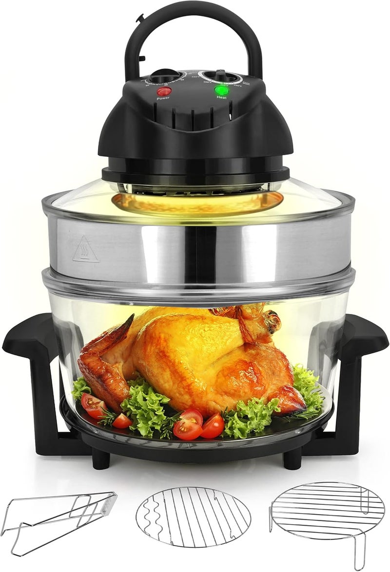 NutriChef Convection Countertop Toaster Oven - Healthy Kitchen Glass Air Fryer Roaster Oven, Bake, Grill, Steam Broil, & Roast - Includes Glass Bowl, Broil Rack, & Toasting Rack - 18 Quart Capacity - Image 1