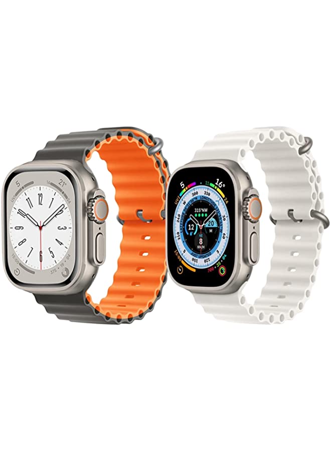 IAF Silicone Ocean Band Strap for Apple Watch Ultra 8 49mm Gray/Orange Double Side Strap with White Single Color Strap Set of 2