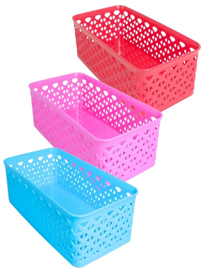 Simply Home Ellora -1 Multi-Purpose Plastic Storage Basket|Stackable Organizer Tokri For Home,Kitchen,Bathroom & Office|Ideal For Toys,Clothes,Cosmetics,Stationery|Set Of 3|Red Pink Blue - Image 1